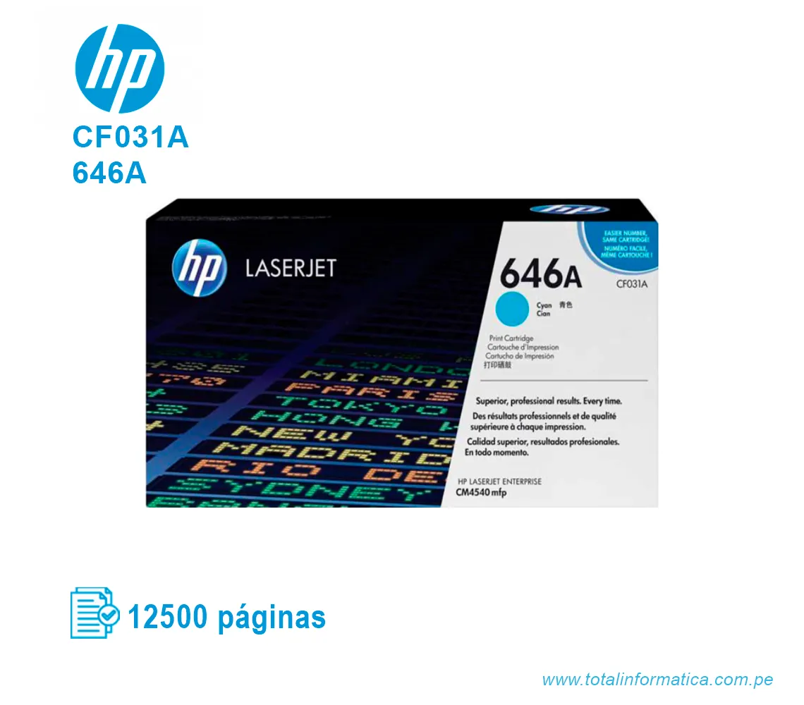 TONER HP 646A CYAN ( CF031A ) LASERJET CM4540, 12500 PGS - imagen 1
