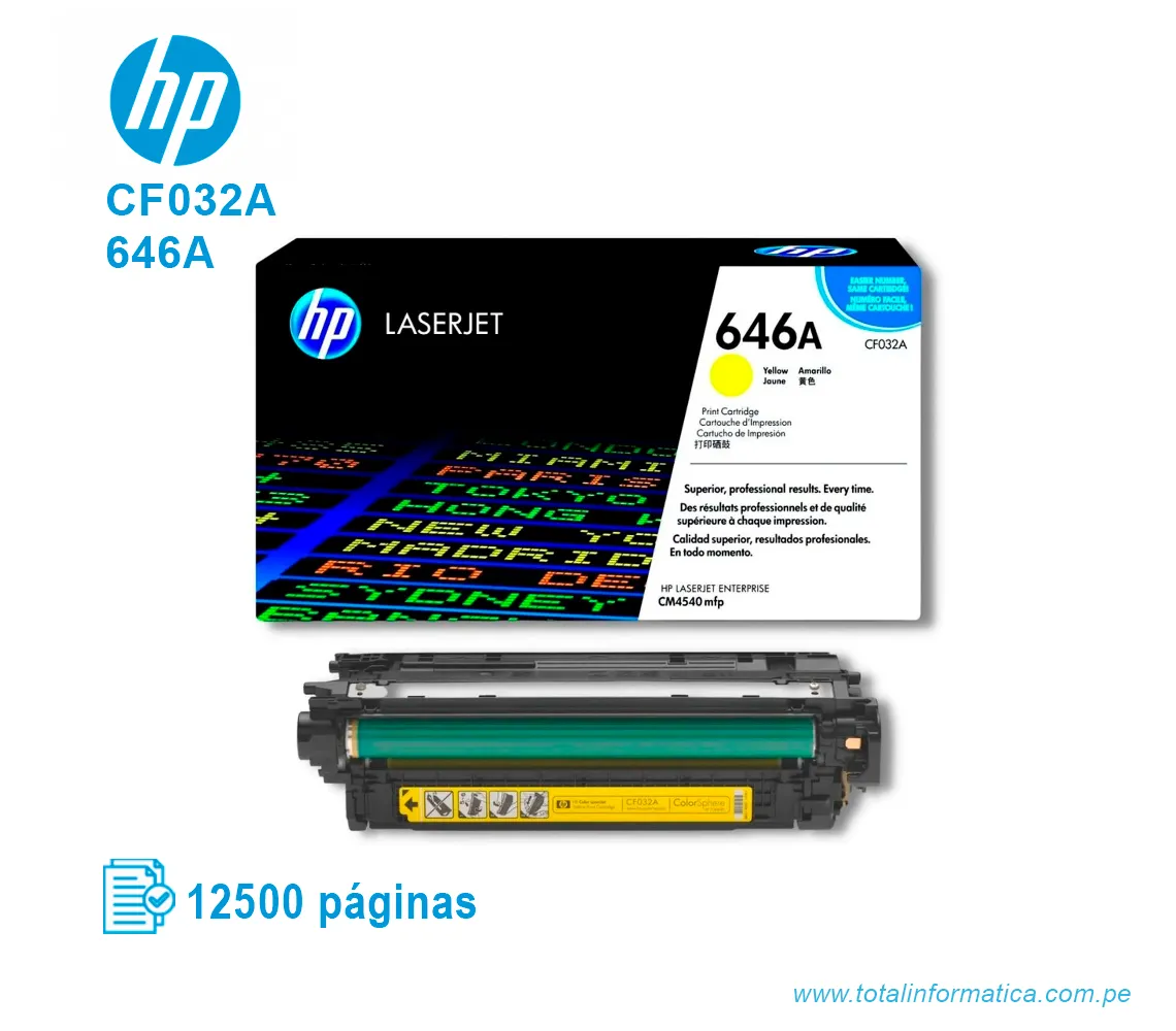 TONER HP 646A YELLOW ( CF032A ) LASERJET CM4540, 12500 PGS - imagen 2