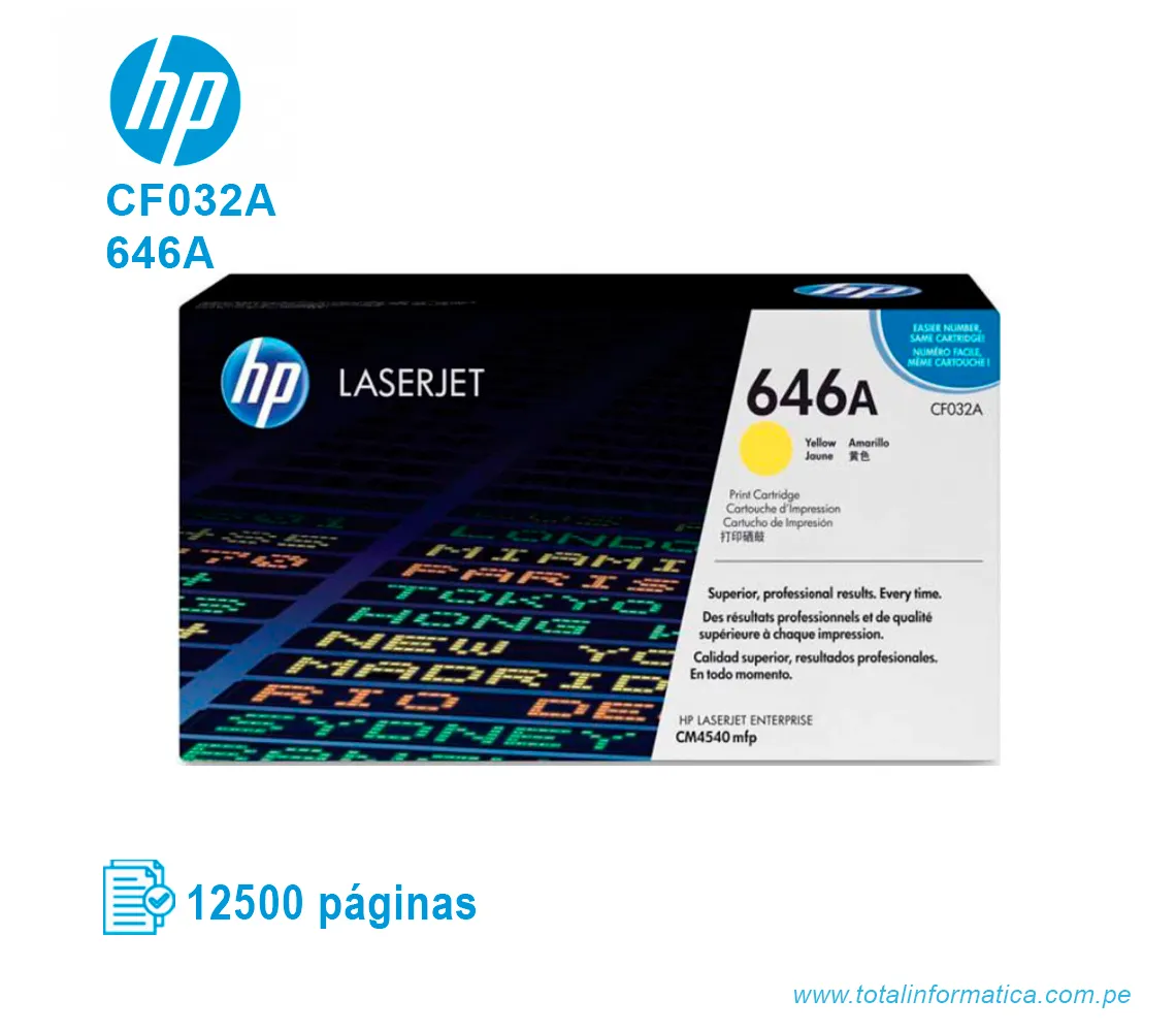TONER HP 646A YELLOW ( CF032A ) LASERJET CM4540, 12500 PGS - imagen 1