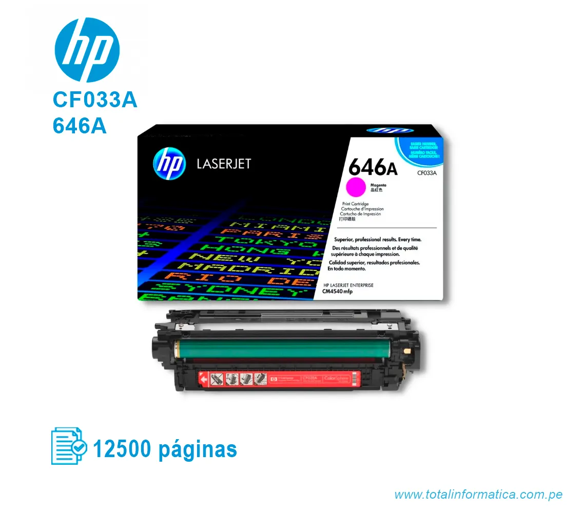 TONER HP 646A MAGENTA ( CF033A ) LASERJET CM4540, 12500 PGS - imagen 2