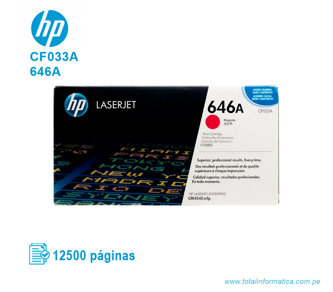 TONER HP 646A MAGENTA ( CF033A ) LASERJET CM4540, 12500 PGS - imagen 1