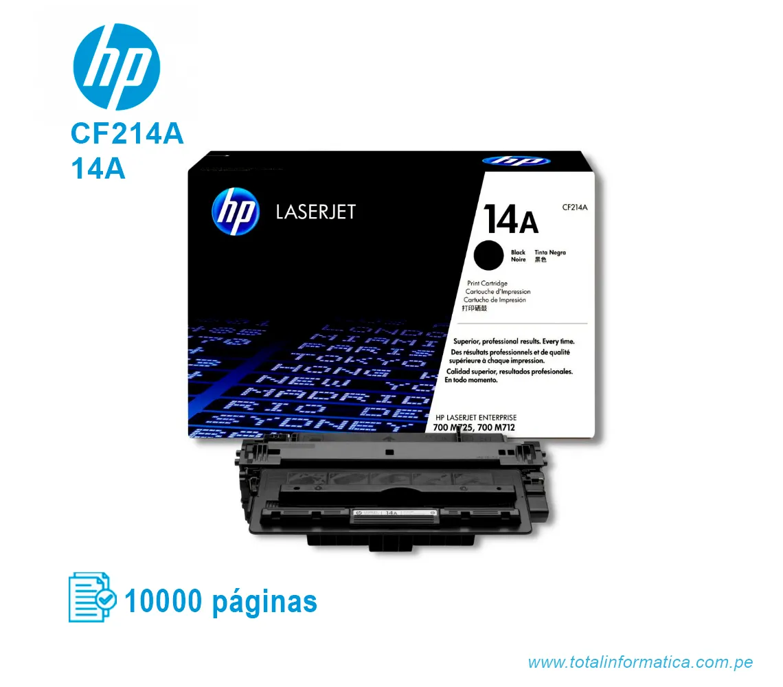 TONER HP 14A BLACK ( CF214A ) LASERJET 700, 10K PGS - imagen 2