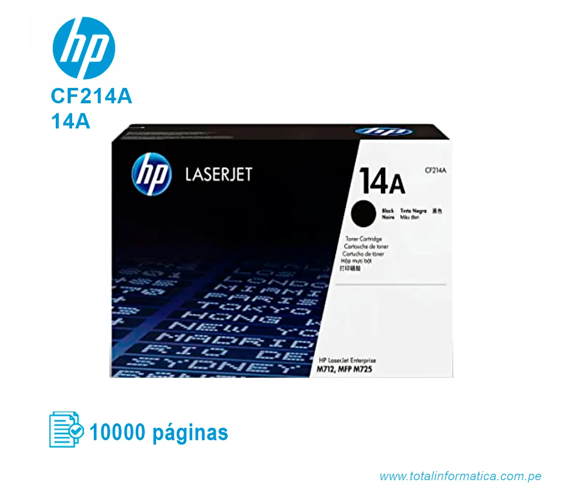 TONER HP 14A BLACK ( CF214A ) LASERJET 700, 10K PGS - imagen 1