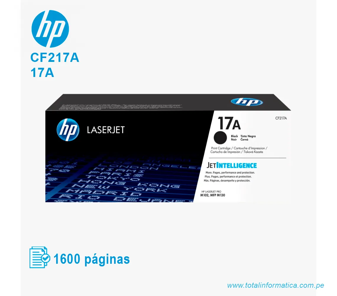 TONER HP 17A BLACK ( CF217A ) LASERJET M102, 1.6K PGS - imagen 1