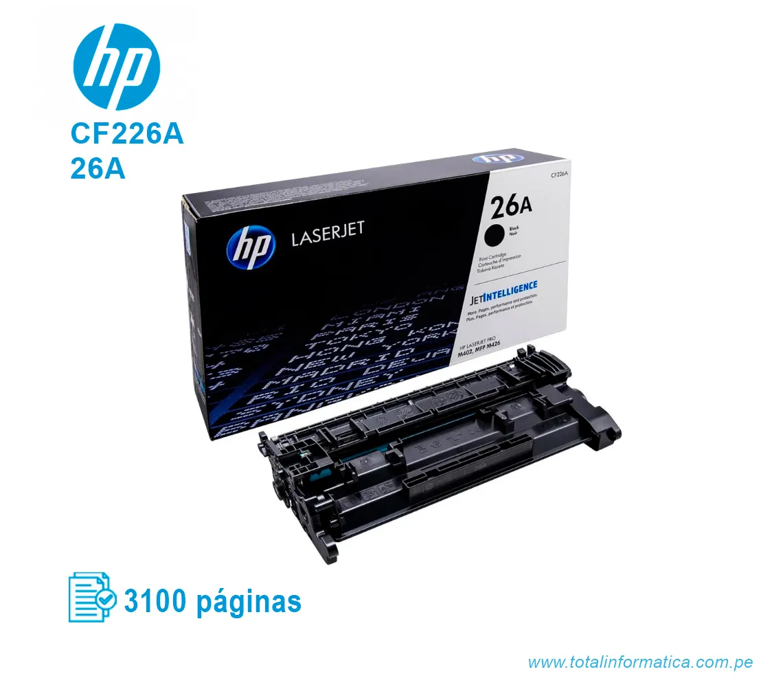 TONER HP 26A BLACK ( CF226A ) LASERJET PRO M402, 3.1K PGS - imagen 1