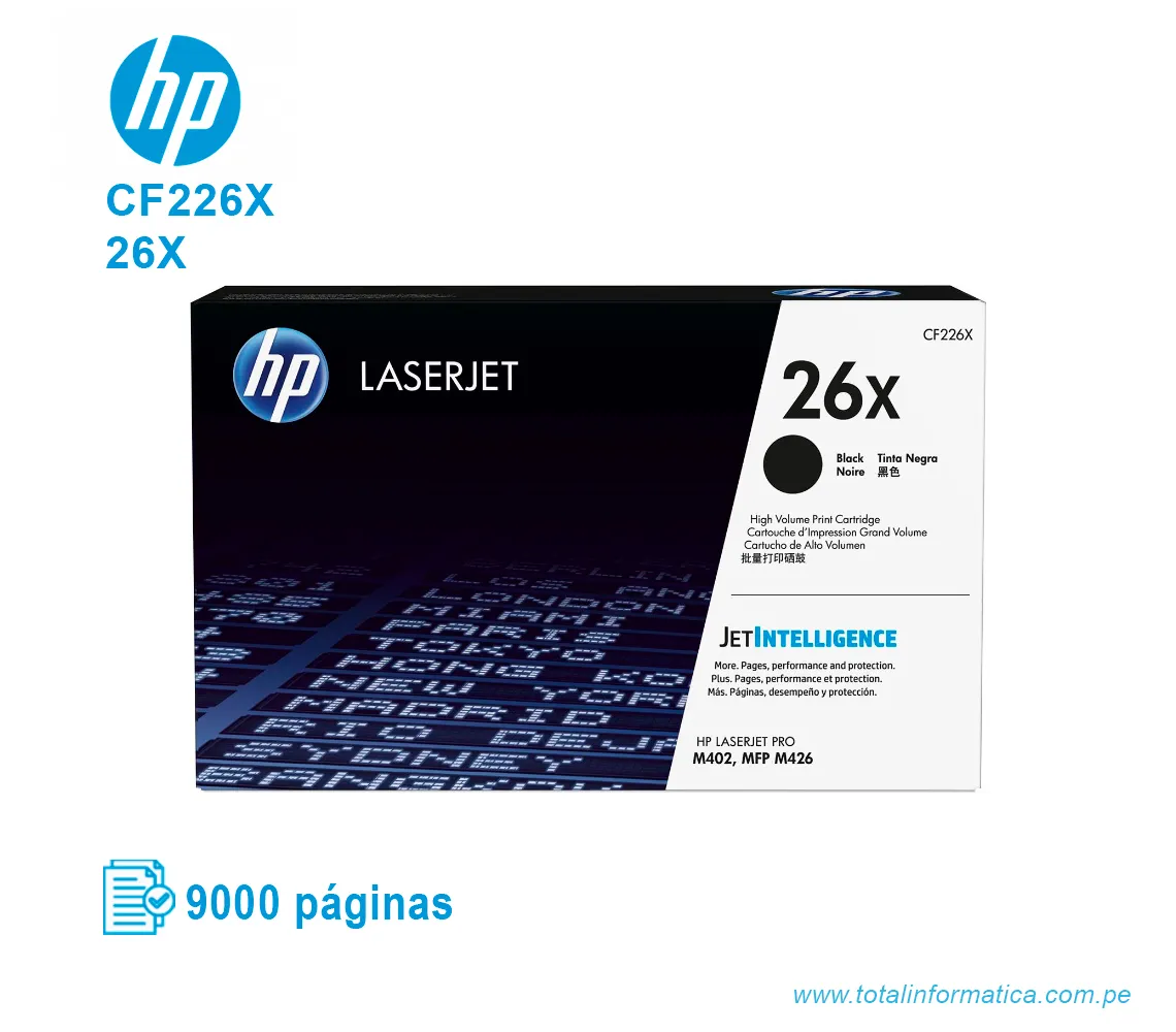 TONER HP 26X BLACK ( CF226X ) LASERJET PRO M402, 9K PGS - imagen 1