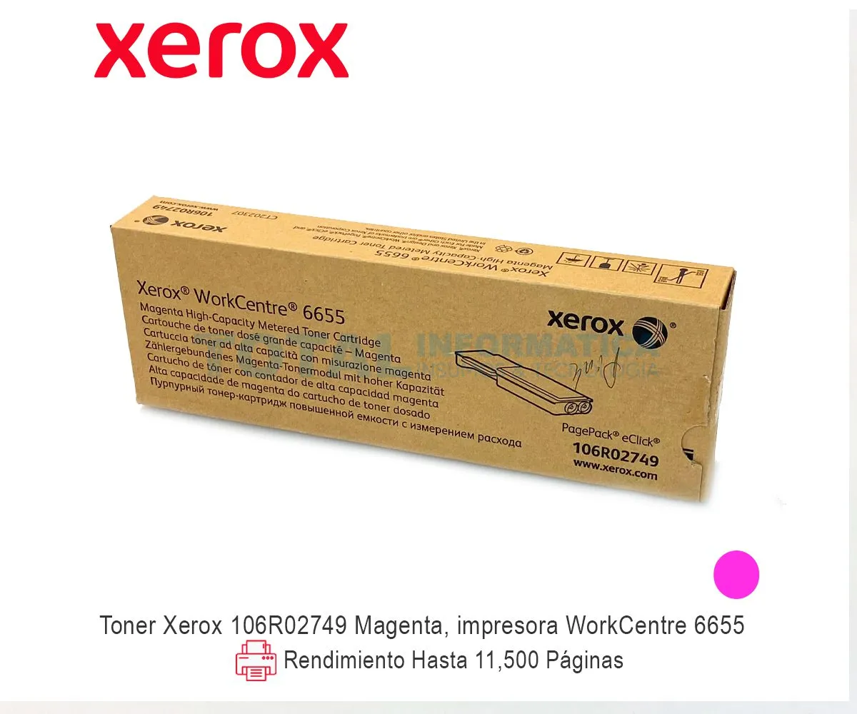 TONER XEROX ( 106R02749 ) WORKCENTRE 6655, MAGENTA METERED, 11.5K - imagen 1