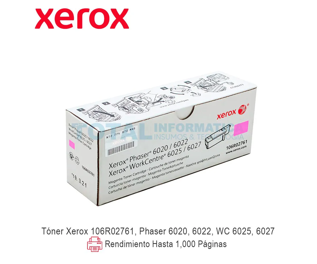 TONER XEROX ( 106R02761 ) PHASER 6020, 6022, WORKCENTRE 6025, 6027, MAGENTA - imagen 1