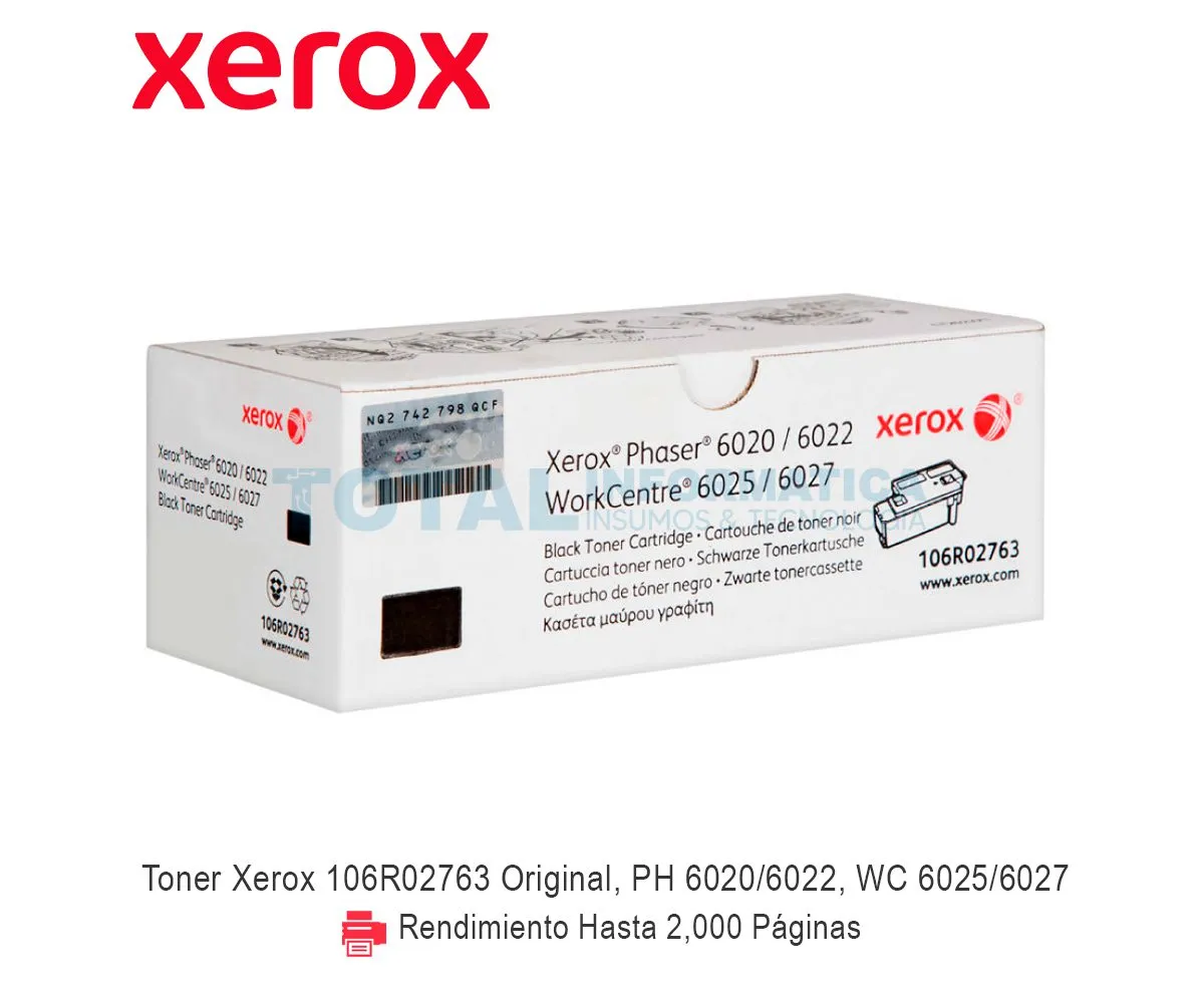 TONER XEROX ( 106R02763 ) PHASER 6020, 6022 WORKCENTRE 6025, 6027, BLACK - imagen 1
