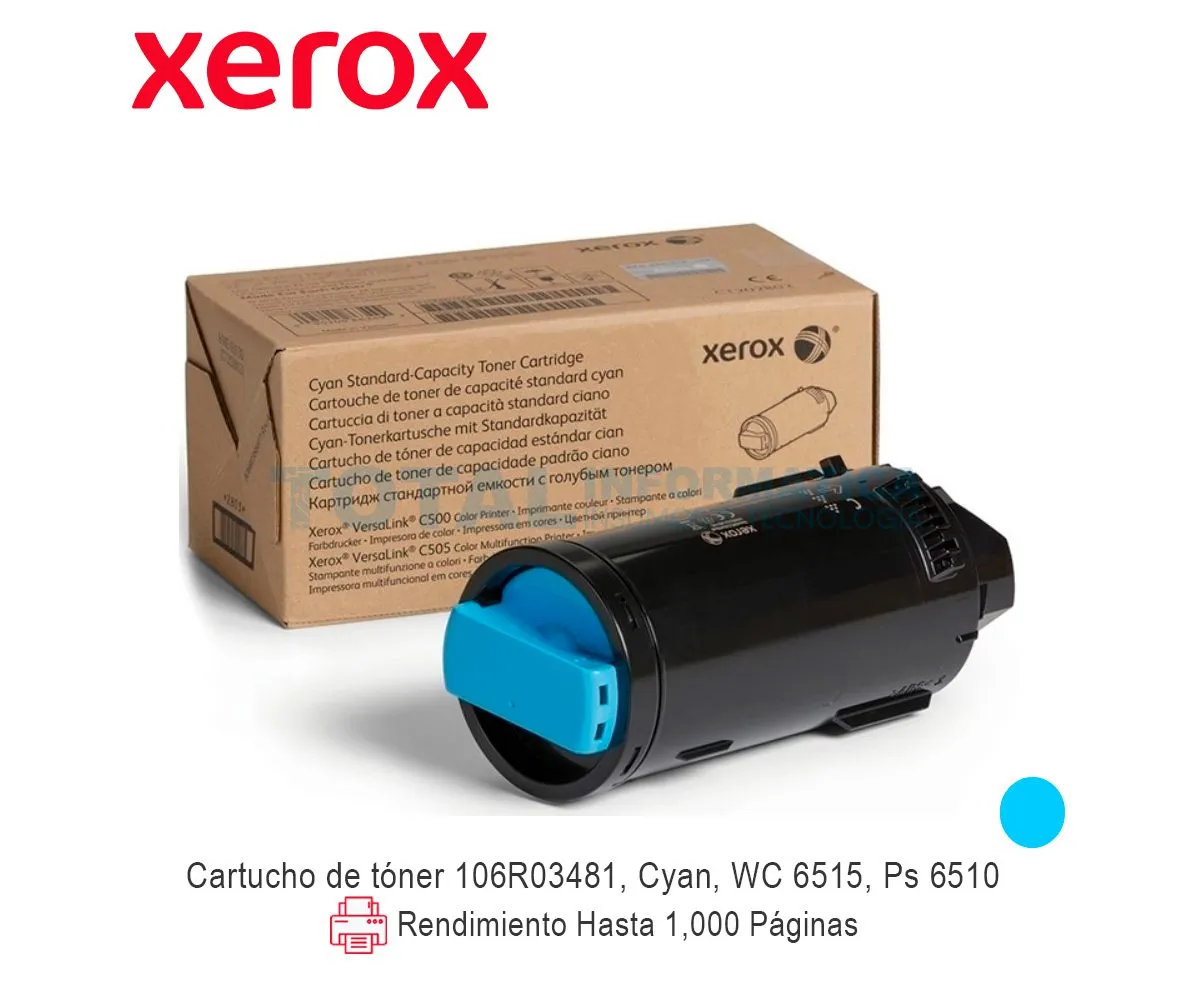 TONER XEROX ( 106R03481 ) WORKCENTRE 6510, 6515, CYAN - imagen 1