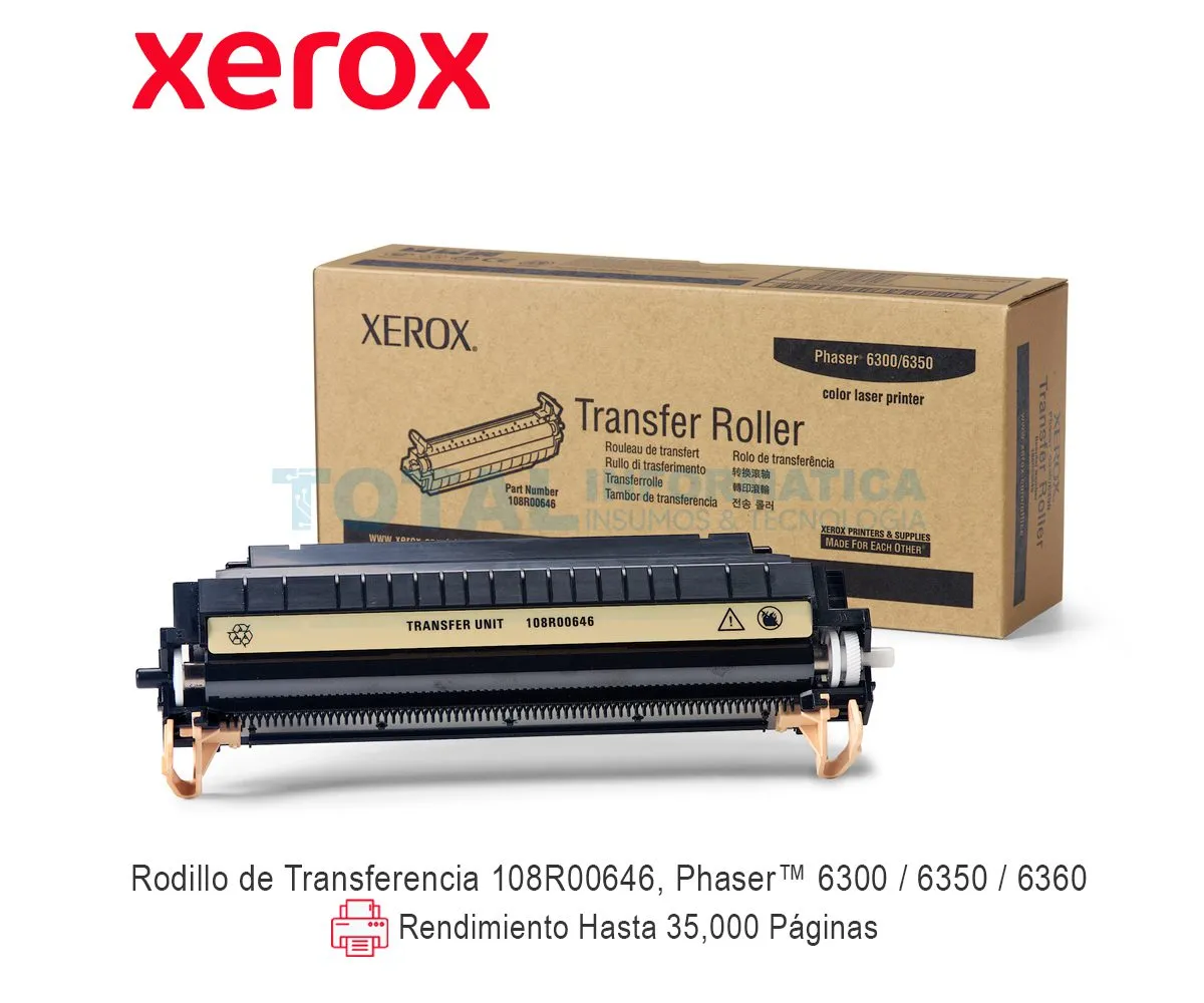 RODILLO DE TRANSFERENC XEROX ( 108R00646 ) PHASER 6300, 6350, 6360 - imagen 1