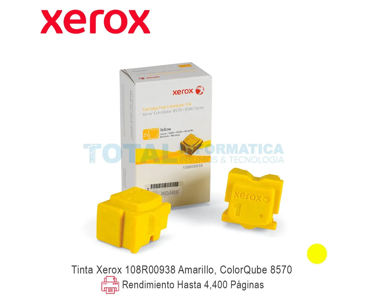 TINTA SOLIDA XEROX ( 108R00938 ) COLORQUBE 8570, YELLOW, 4.4KPG - imagen 1