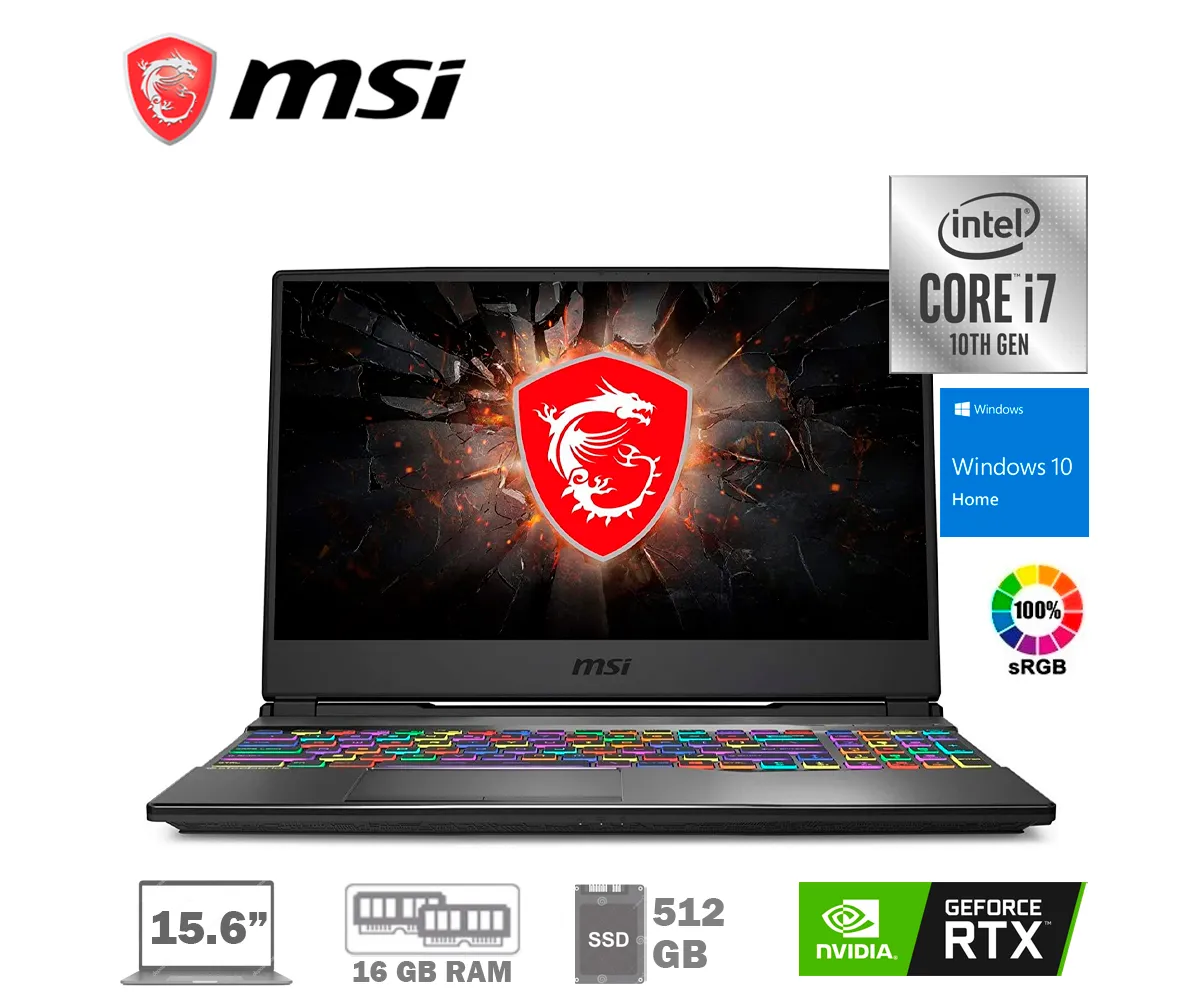LAPTOP GAMING MSI GP65 LEOPARD 10SFK, LED 15.6" FHD 144HZ, CORE I7-10750H, RAM 16GB, SSD 512GB, 8GB RTX 2070, WIN 10 HOME - imagen 1
