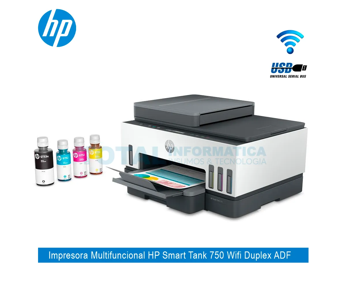MULTIFUNCIONAL HP SMART TANK 750, ADF, DUPLEX, WIFI, USB, BLUETOOTH - imagen 2