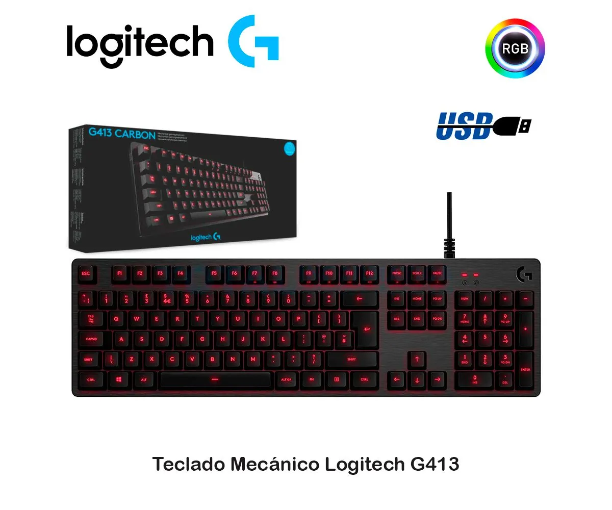 TECLADO GAMING LOGITECH G413 ( 920-008300 ) ROJO BACKLIGHT MECANICO CARBONO - imagen 1