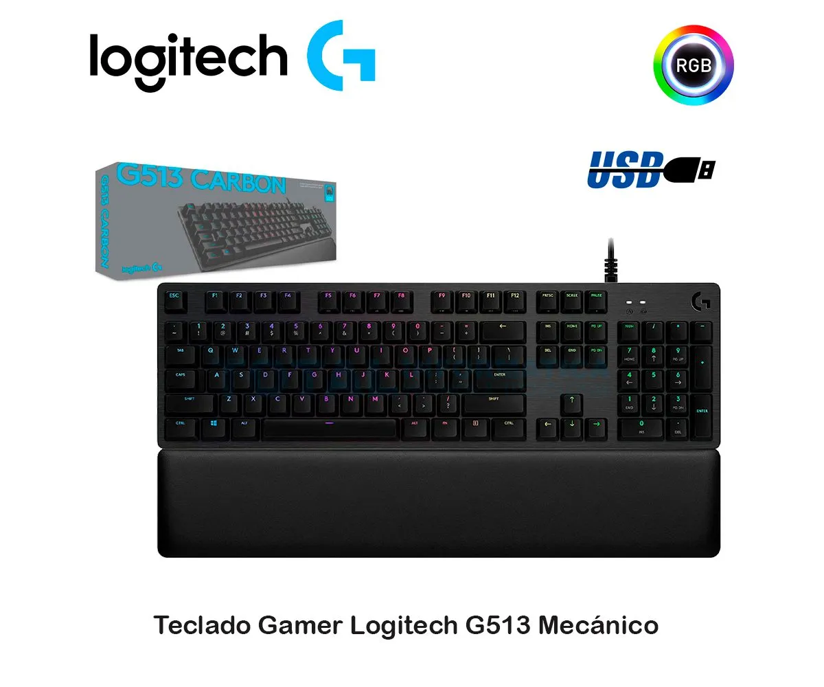 TECLADO GAMING LOGITECH G513 ( 920-009322 ) CARBONO LIGHTSYNC, RGB, NEGRO - imagen 1