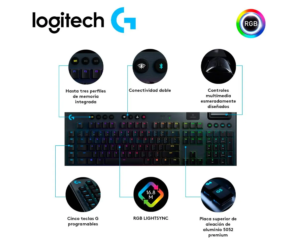 TECLADO LOGITECH G915 ( 920-009495 ) TKL LIGHTSPEED RGB LIGHTSYNC, MECÁNICO, NEGRO - imagen 3