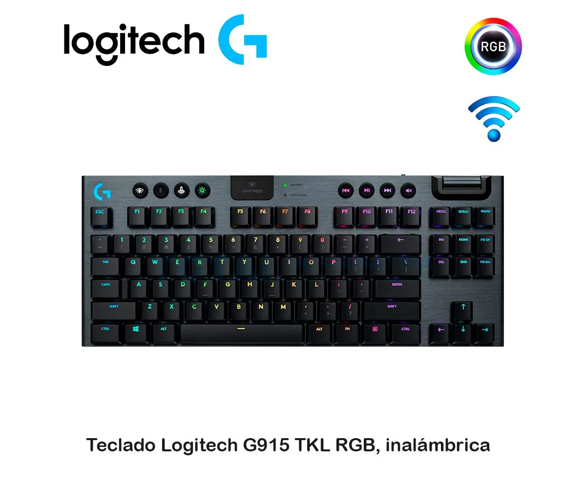 TECLADO LOGITECH G915 ( 920-009495 ) TKL LIGHTSPEED RGB LIGHTSYNC, MECÁNICO, NEGRO - imagen 1