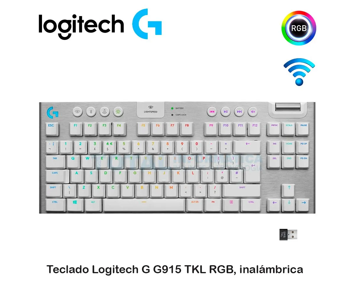 TECLADO LOGITECH G915 TKL LIGHTSPEED ( 920-009660 ) RGB LIGHTSYNC MECÁNICO, BLANCO - imagen 1