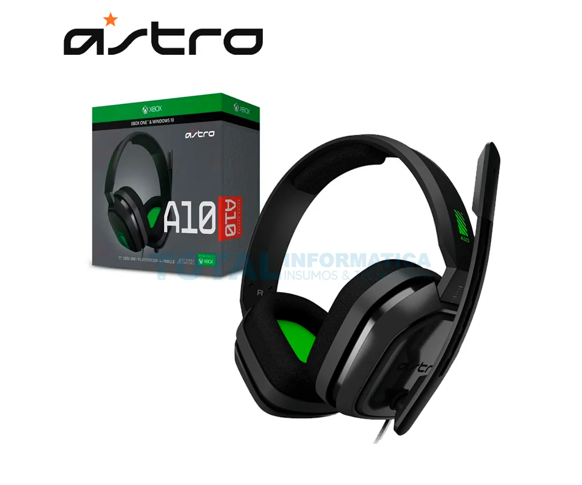 AUDIFONO GAMING LOGITECH ASTRO A10 ( 939-001510 ) MICRÓFONO, GRIS CON VERDE - imagen 1
