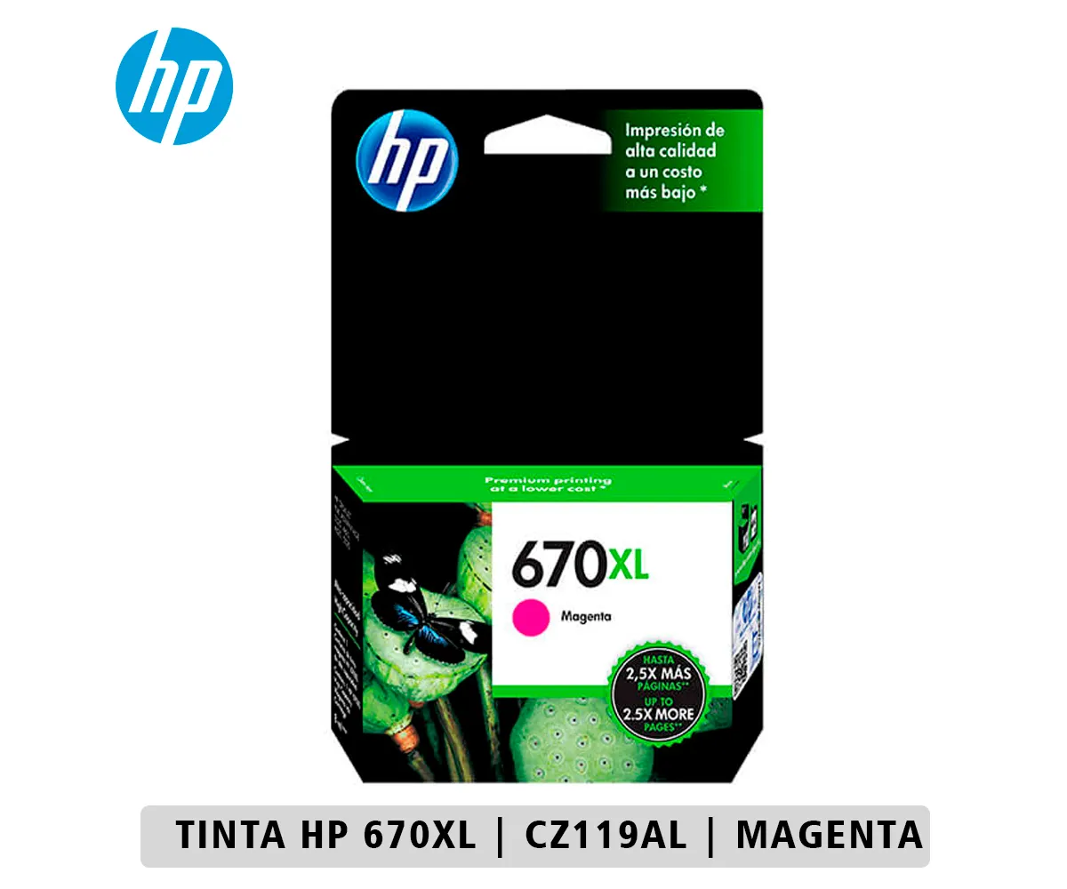 TINTA HP 670XL MAGENTA CZ119AL DESIGNJET INK ADVANTAGE 3525, 4615, 4625, 5525, 750 PAGINAS. - imagen 1