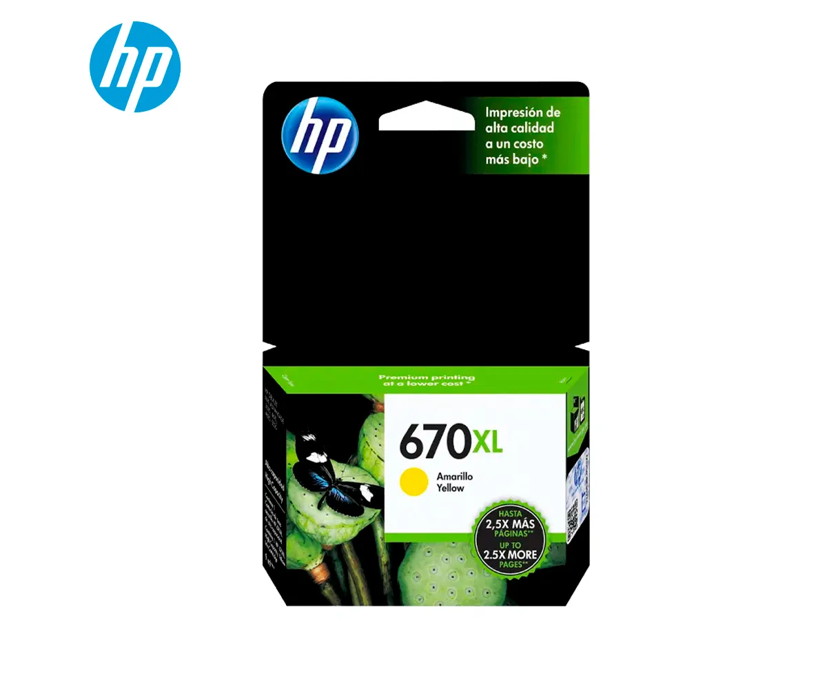 TINTA HP 670XL YELLOW CZ120AL DESIGNJET INK ADVANTAGE 3525, 4615, 4625, 5525, 750 PAGINAS - imagen 2