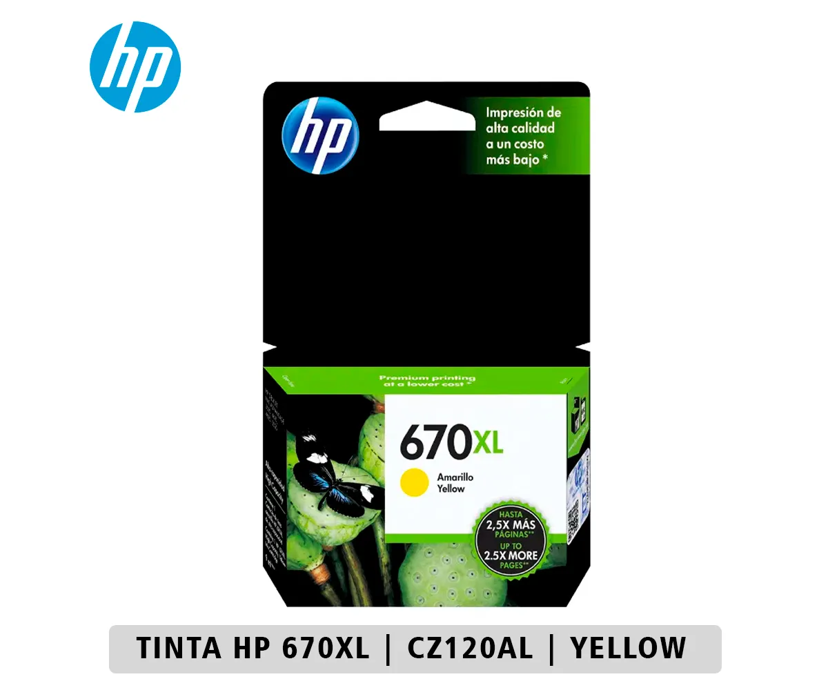 TINTA HP 670XL YELLOW CZ120AL DESIGNJET INK ADVANTAGE 3525, 4615, 4625, 5525, 750 PAGINAS - imagen 1