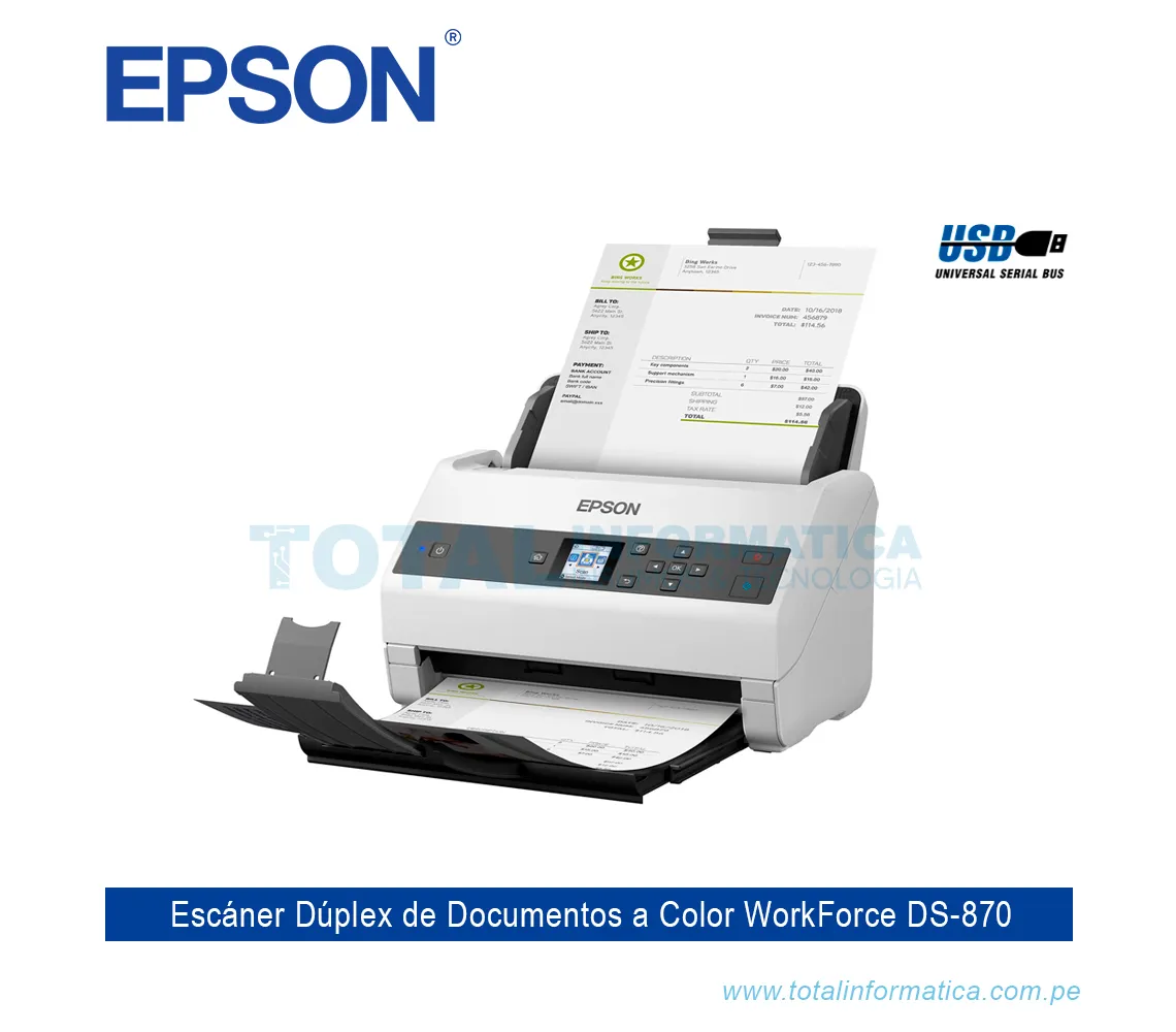 ESCÁNER EPSON WORKFORCE DS-870, 600DPI, 65 PPM, 130 IPM, ADF - imagen 1