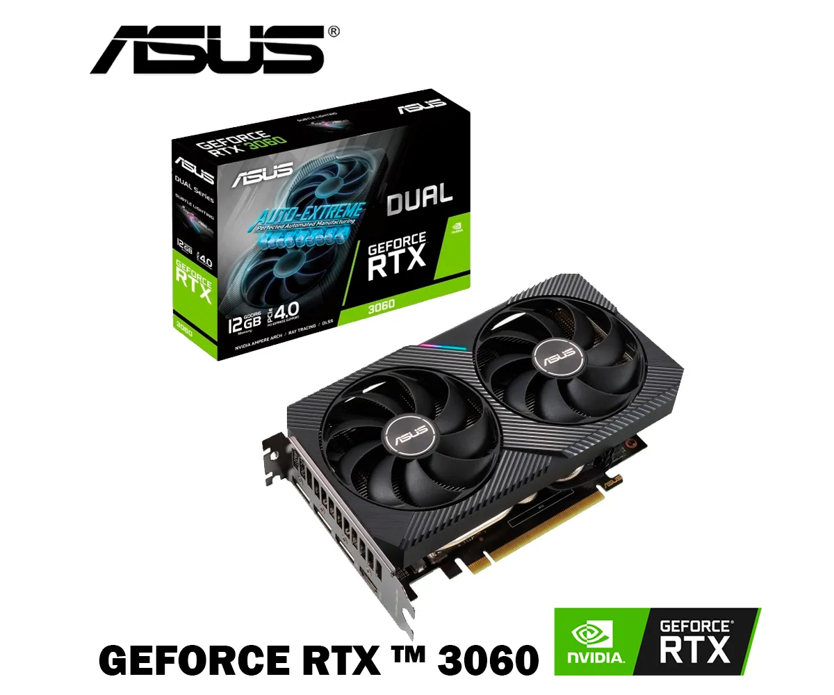 TARJETA DE VIDEO ASUS DUAL-RTX3060-O12G-V2, 12GB GDDR6, DUAL OC, HDMI, RAY TRACING, DLSS - imagen 1