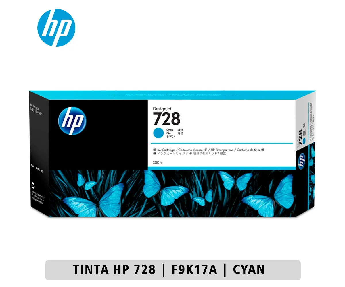 TINTA HP 728 CYAN F9K17A DESIGNJET T730, T830, 300 ML - imagen 1