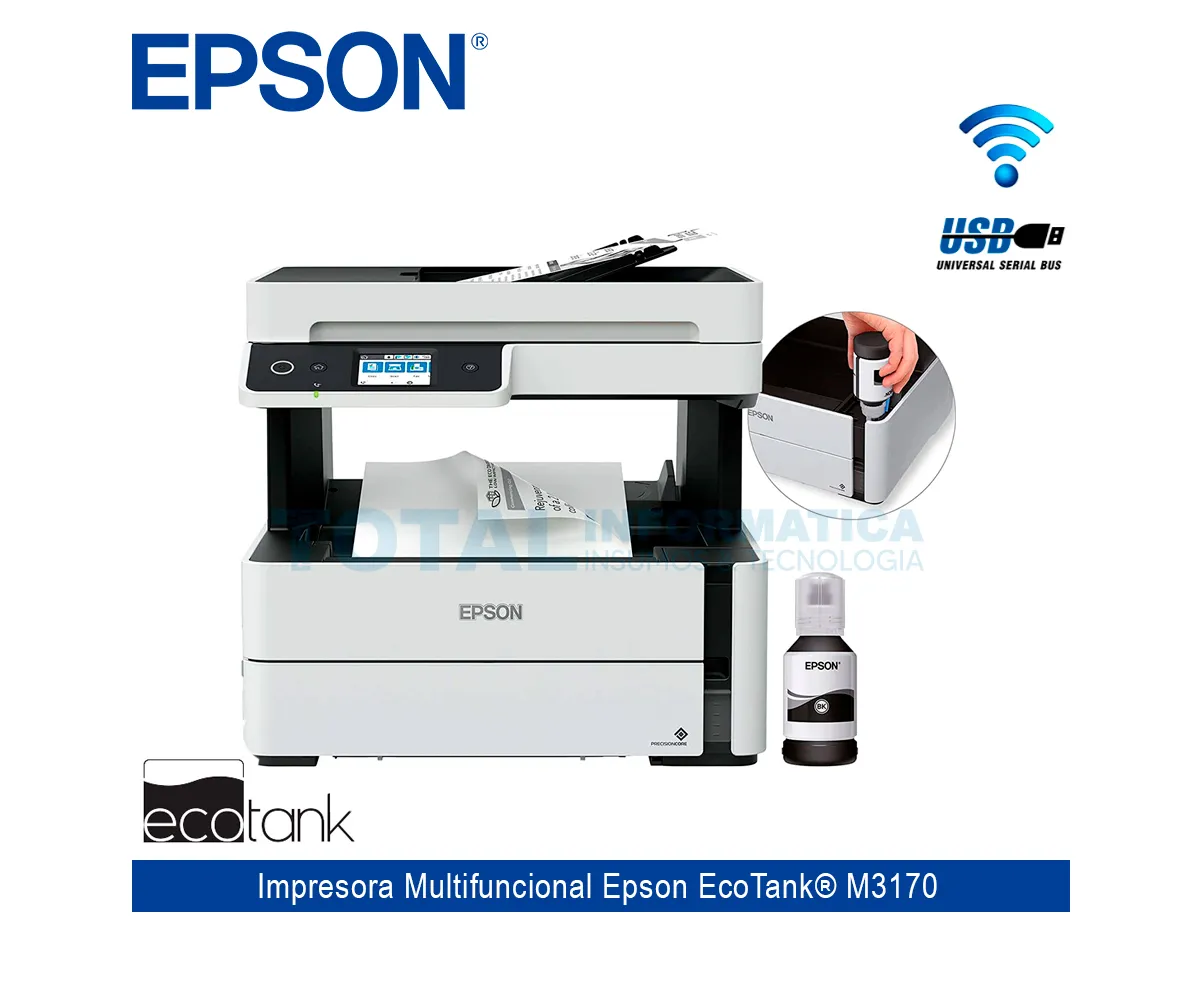 IMPRESORA EPSON ECOTANK M3170, MONOCROMATICA, FAX, USB, WIFI - imagen 3