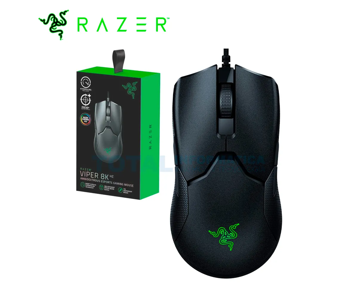 MOUSE GAMING RAZER VIPER 8KHZ FOCUS+ INTERRUPTOR ÓPTICO AMBIDIESTRO, NEGRO - imagen 1