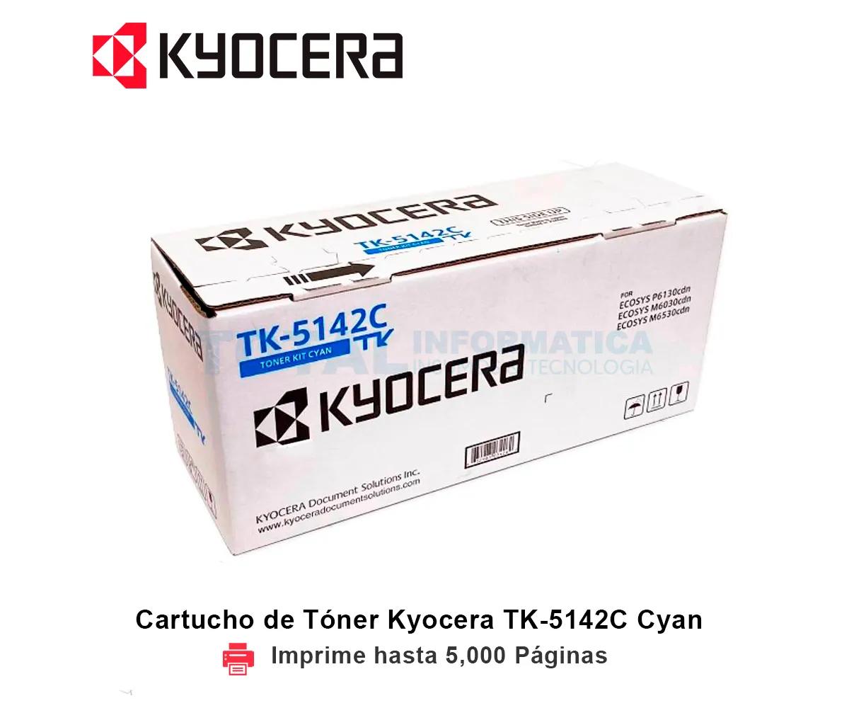 TONER KYOCERA TK-5142C CYAN, ECOSYS M6030CDN, 5000 PAGINAS - imagen 1
