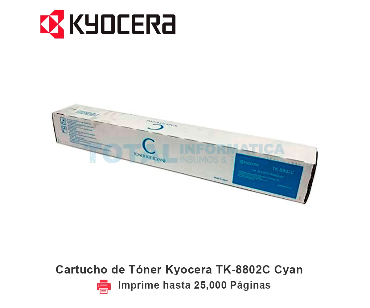TONER KYOCERA TK-8802C CYAN, 25000 PÁGINAS - imagen 1