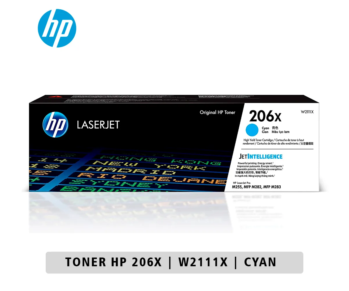 CARTUCHO DE TÓNER HP ORIGINAL LASERJET 206X, CYAN 2,450 Páginas (W2111X) - imagen 1