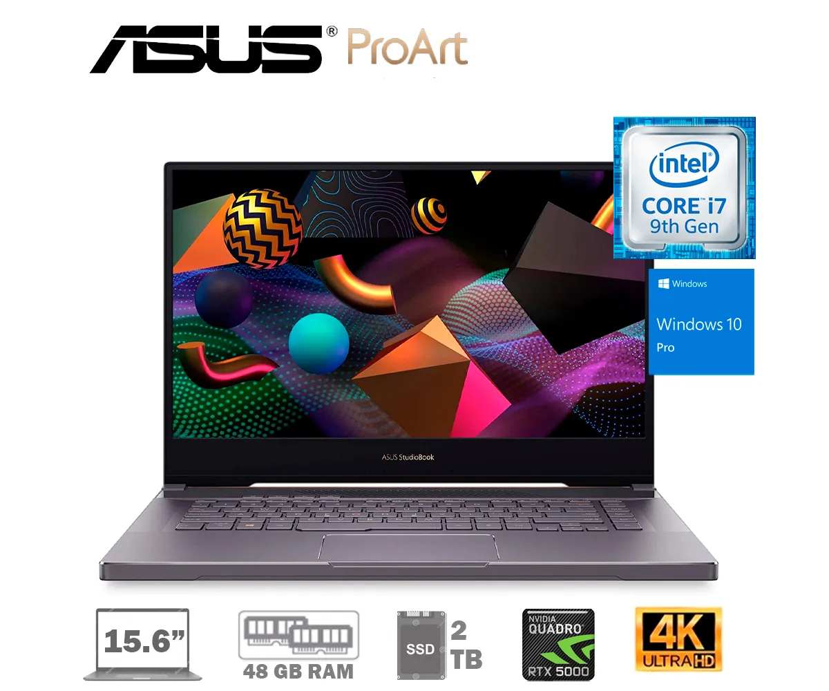 LAPTOP ASUS PROART STUDIOBOOK PRO 15 W500G5T WORKSTATION, LED 15.6" UHD 4K, CORE I7-9750H 2.6GHZ, RAM 48GB, SSD 2TB, 16 GB RTX 5000 MAX-Q, WIN 10 PRO - imagen 1