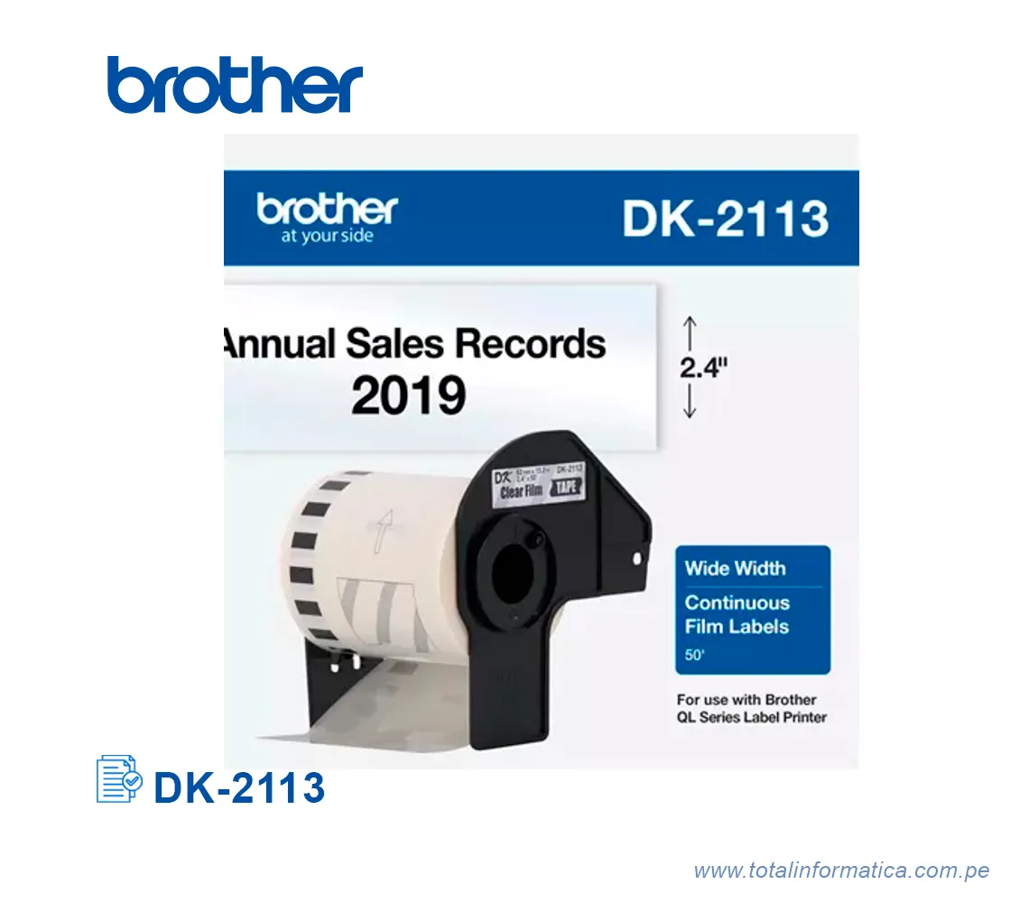 ROLLO CONTINUO BROTHER DK-2113/DK2113 BLACK/CLEAR 2-3/7"  - imagen 1