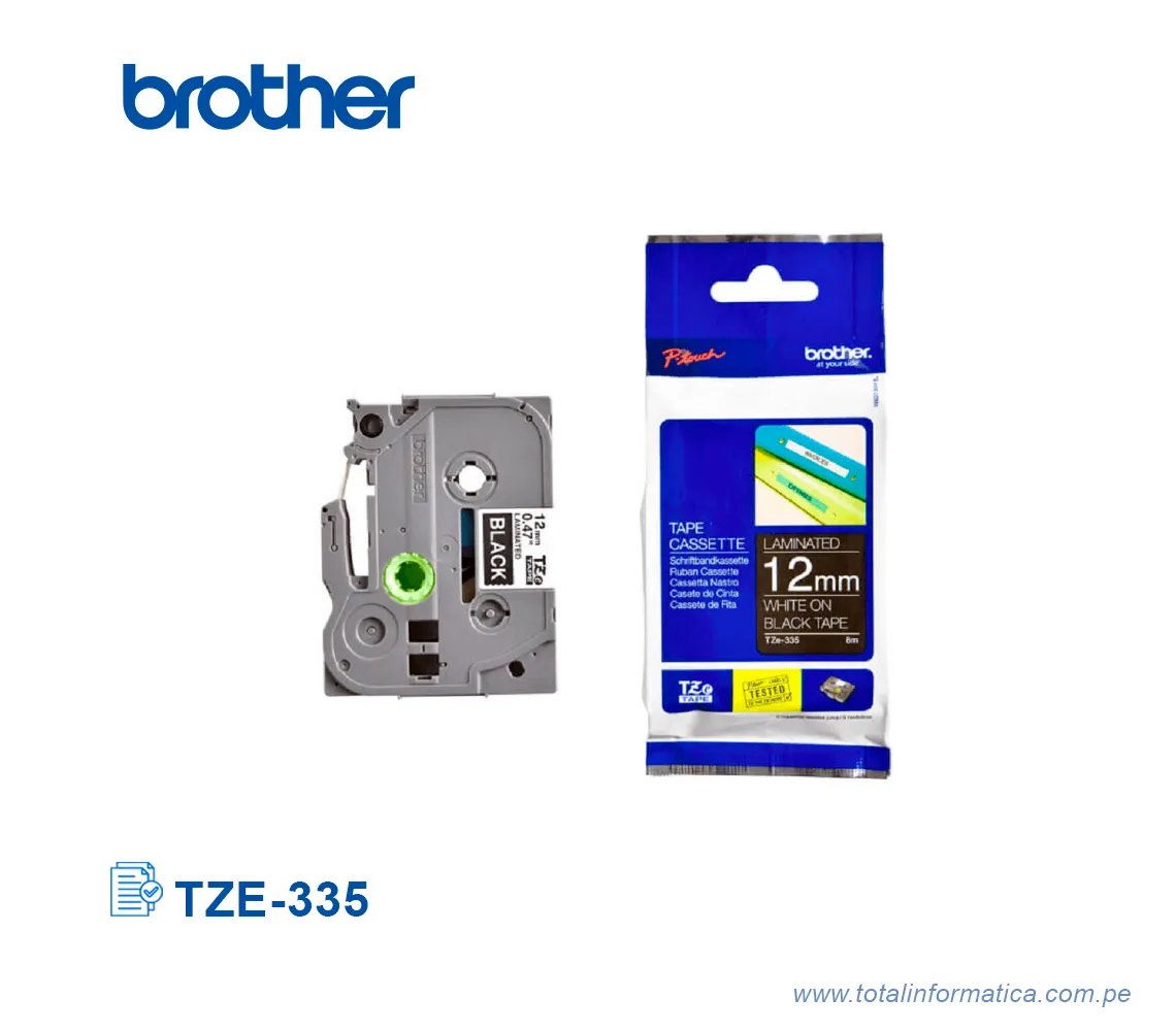 CINTA BROTHER TZE-335/TZE335 12 MM WHITE ON BLACK 1/2" - imagen 1