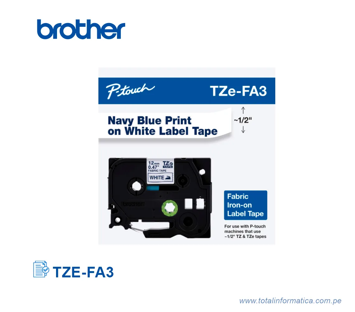 CINTA BROTHER TZEFA3/TZE-FA3  1/2" AZUL MARINO SOBRE BLANCO 9.8FT    - imagen 1