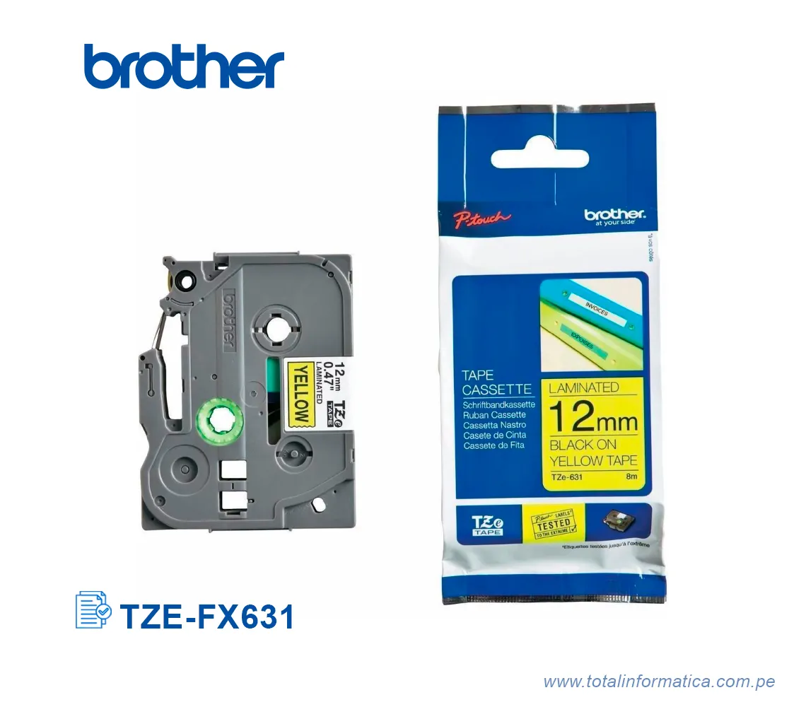 CINTA BROTHER TZE-FX631 12MM BLACK ON YELLOW 1/2"  - imagen 1
