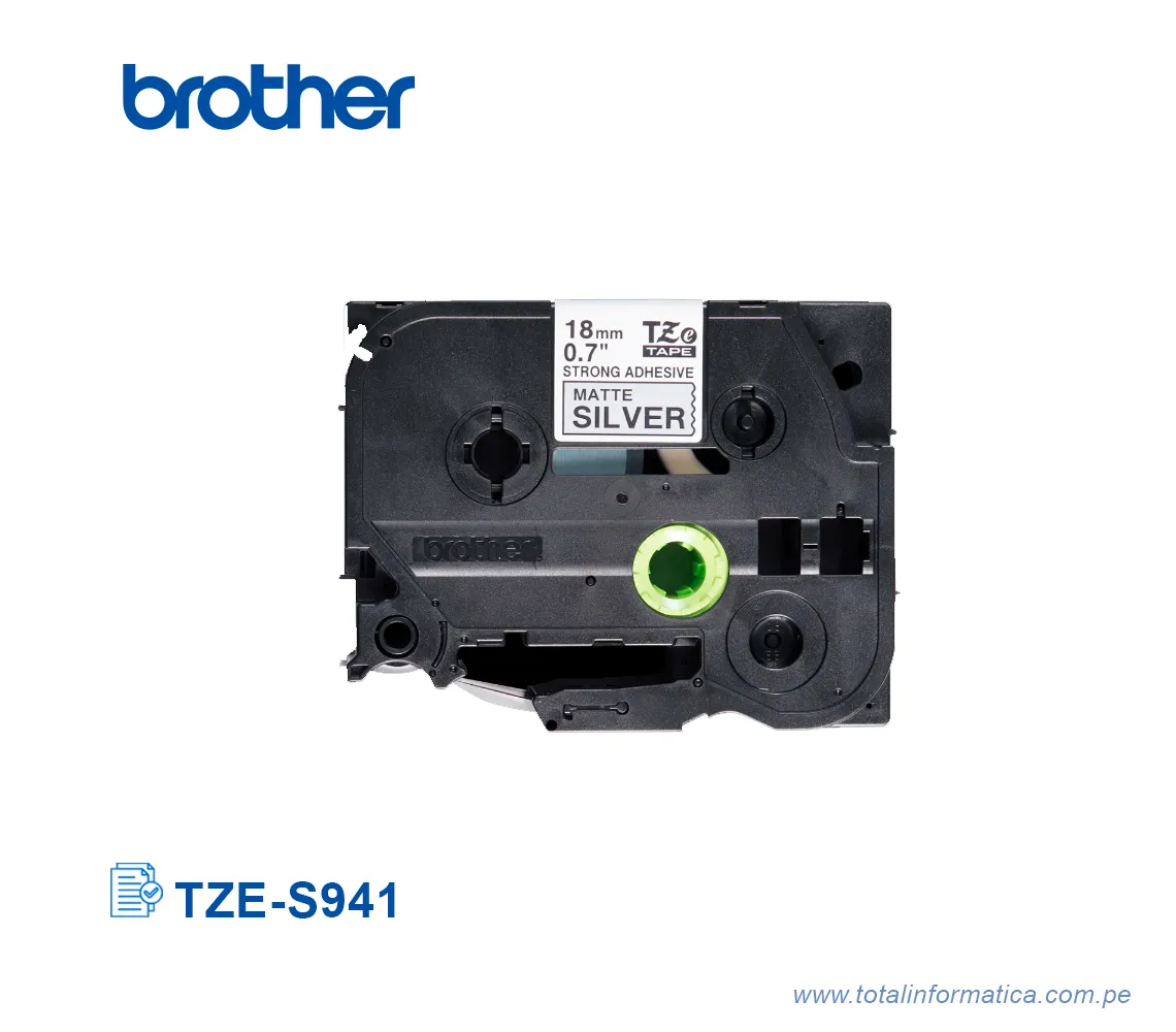 CINTA BROTHER TZES941, 18 MM BLACK ON MATE SILVER 3/4" - imagen 2