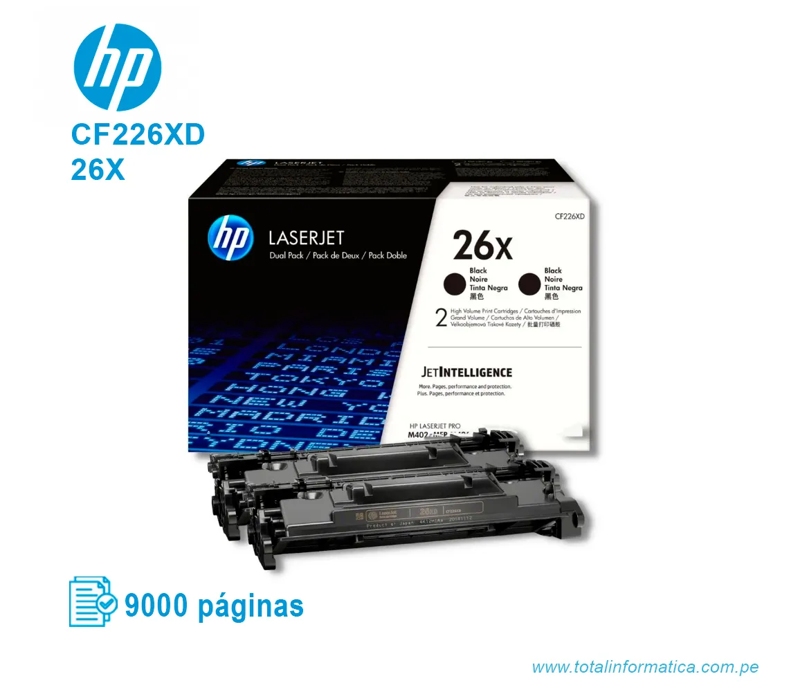 TONER HP 26X BLACK DUAL PACK ( CF226XD ) LASERJET PRO M402, 18K PGS - imagen 2