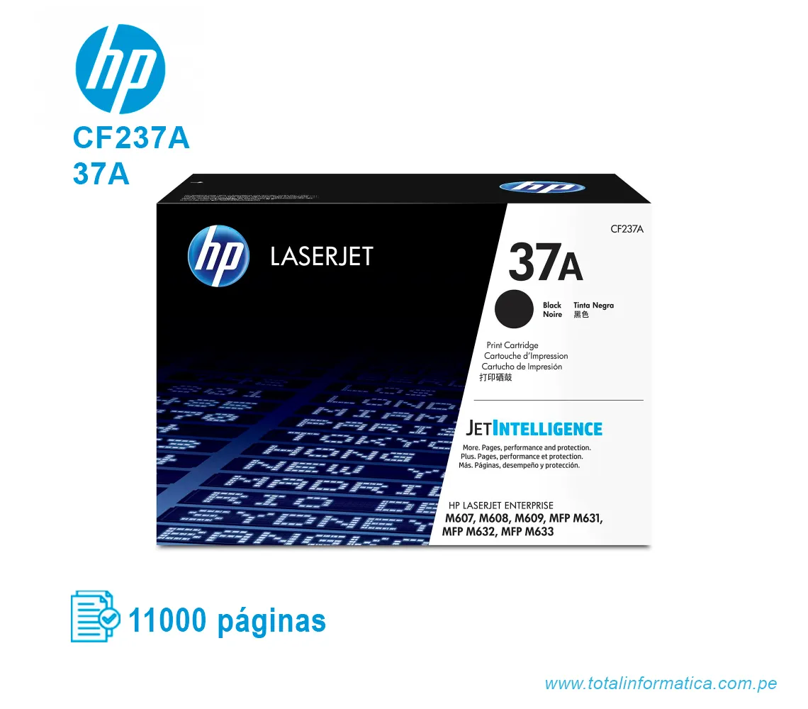 TONER HP 37A BLACK ( CF237A ) LASERJET MFP M631, 11K PGS - imagen 1