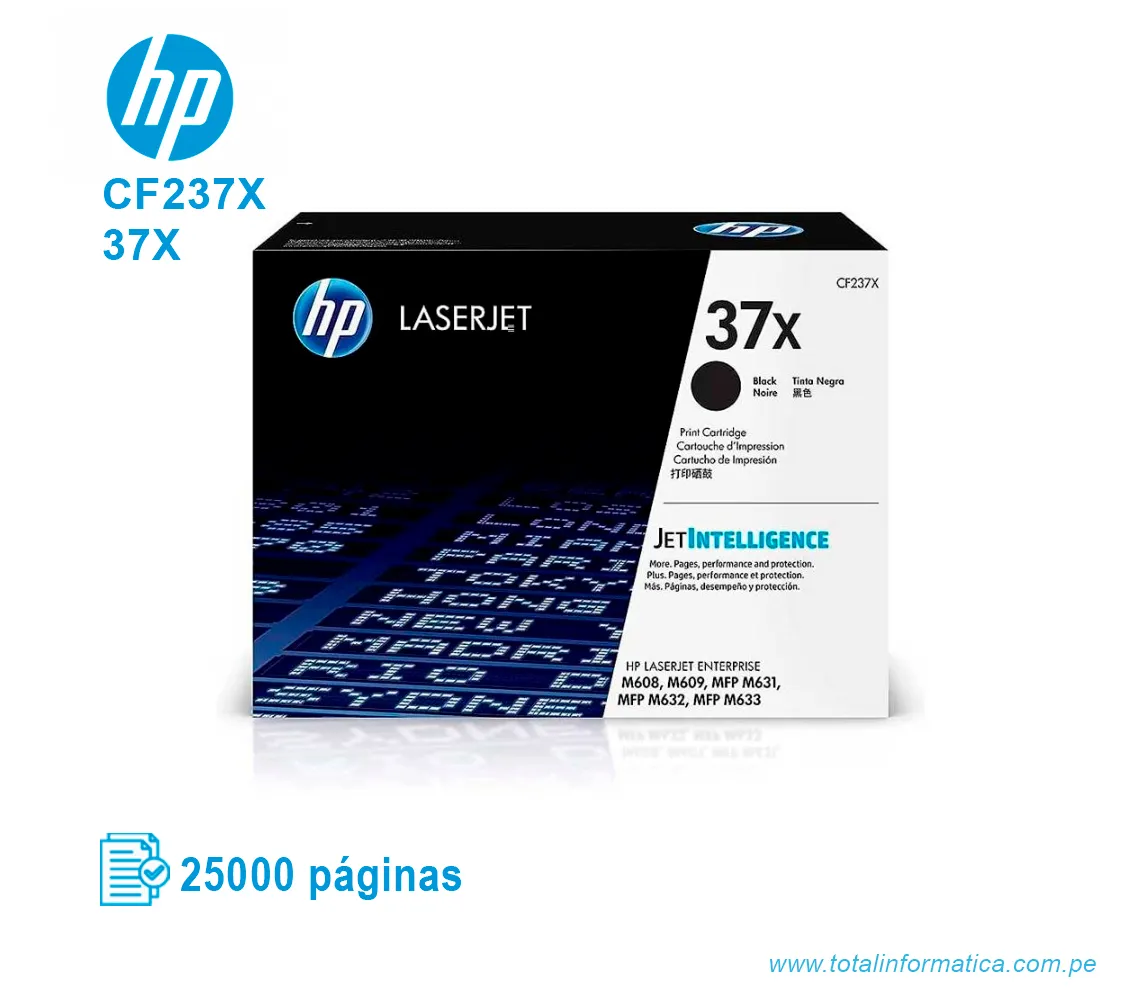 TONER HP 37X BLACK ( CF237X ) LASERJET MFP M631, 25K PGS - imagen 1