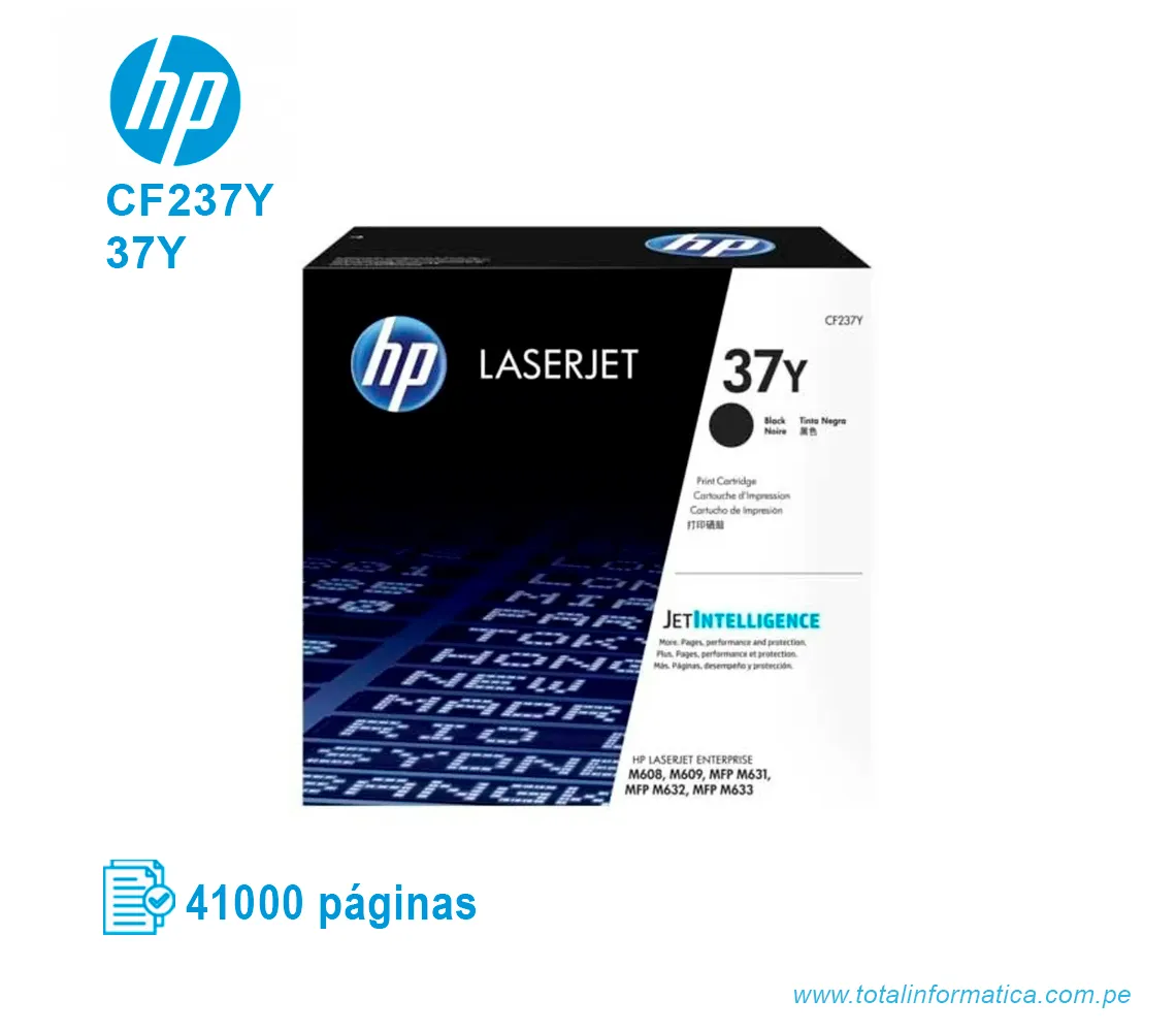 TONER HP 37Y BLACK ( CF237Y ) LASERJET MFP M631, 41K PGS - imagen 1