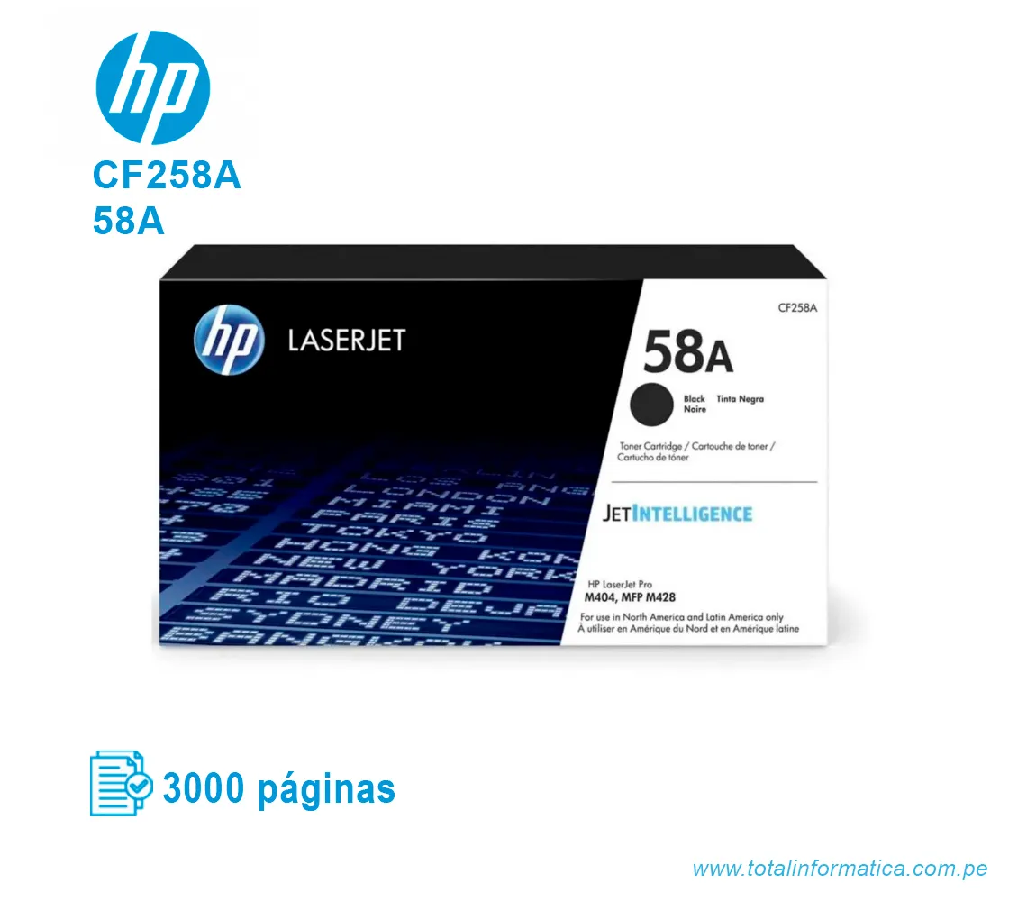 TONER HP 58A BLACK ( CF258A ) LASERJET M404, 3K PGS - imagen 1