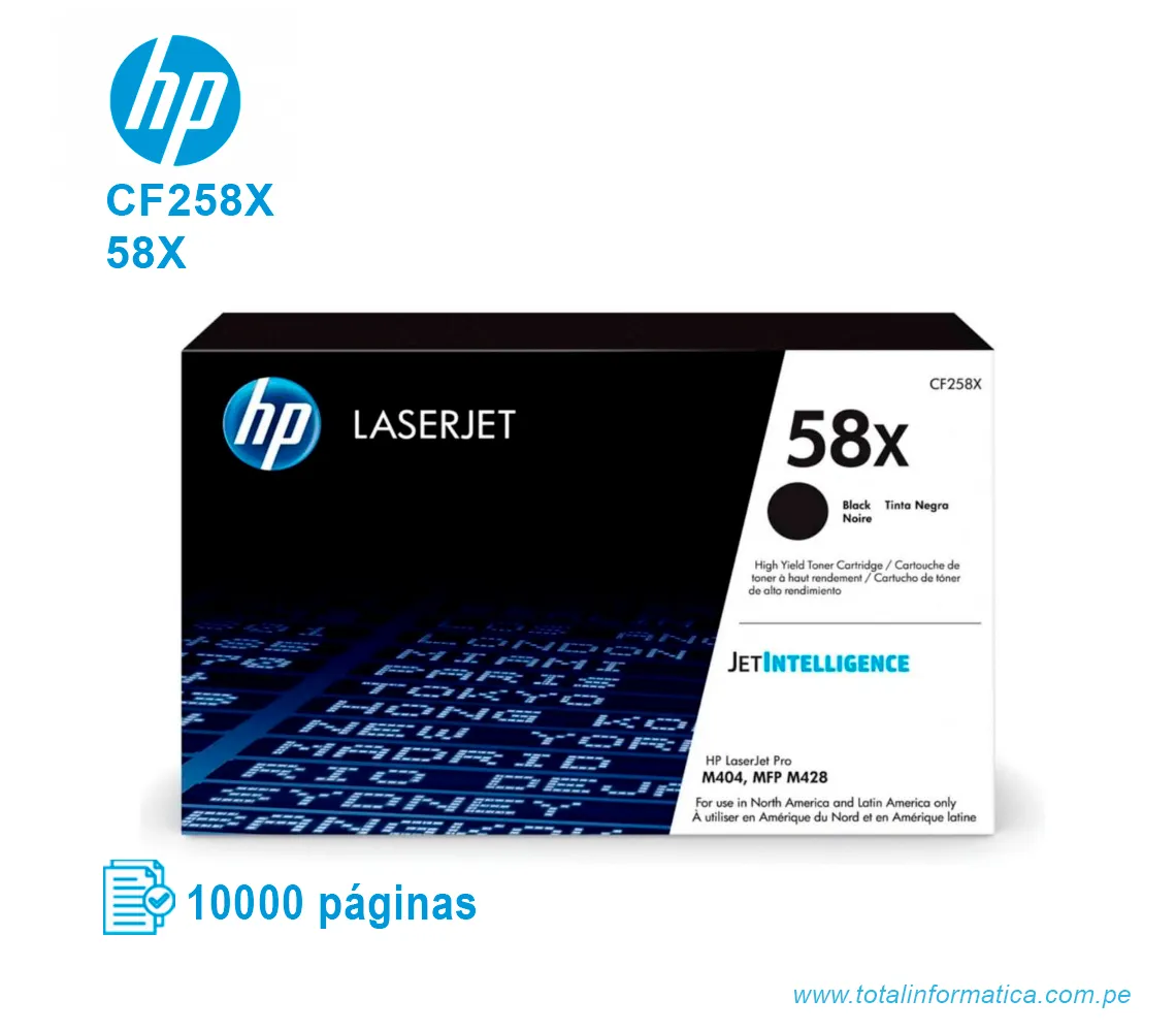 TONER HP 58X BLACK ( CF258X ) LASERJET M404, 10K PGS - imagen 1