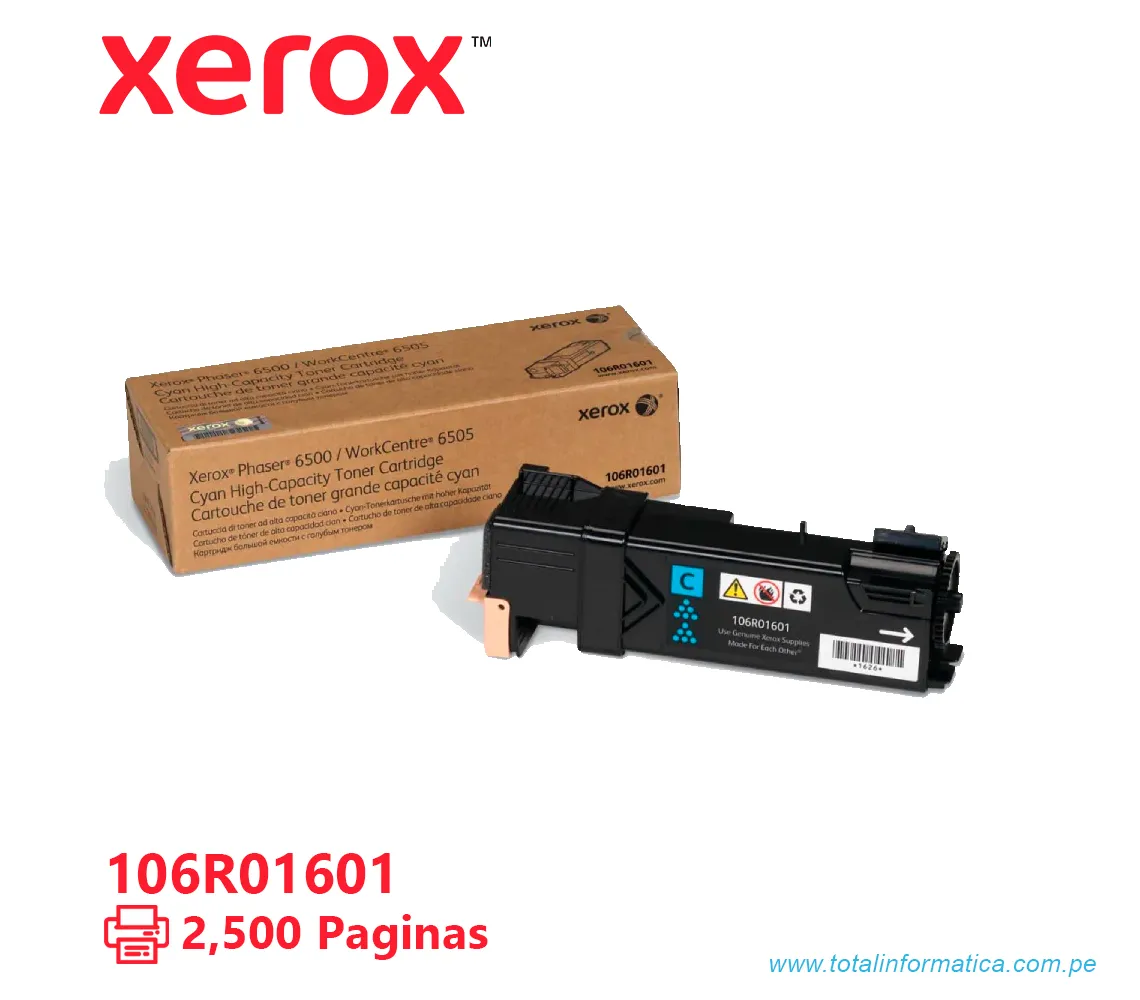 TONER XEROX ( 106R01601 ) PHASER 6500, 6505 CYAN, 2500 PÁG - imagen 2