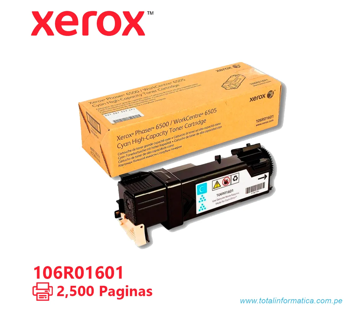 TONER XEROX ( 106R01601 ) PHASER 6500, 6505 CYAN, 2500 PÁG - imagen 1