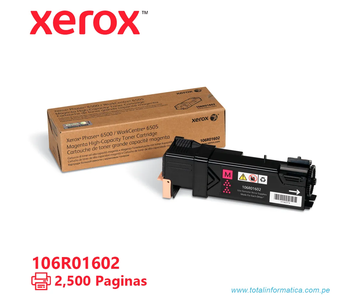 TONER XEROX ( 106R01602 ) PHASER 6500, 6505 MAGENTA, 2500 PÁG - imagen 1
